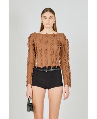 Women's Ruffled Striped Knit Top