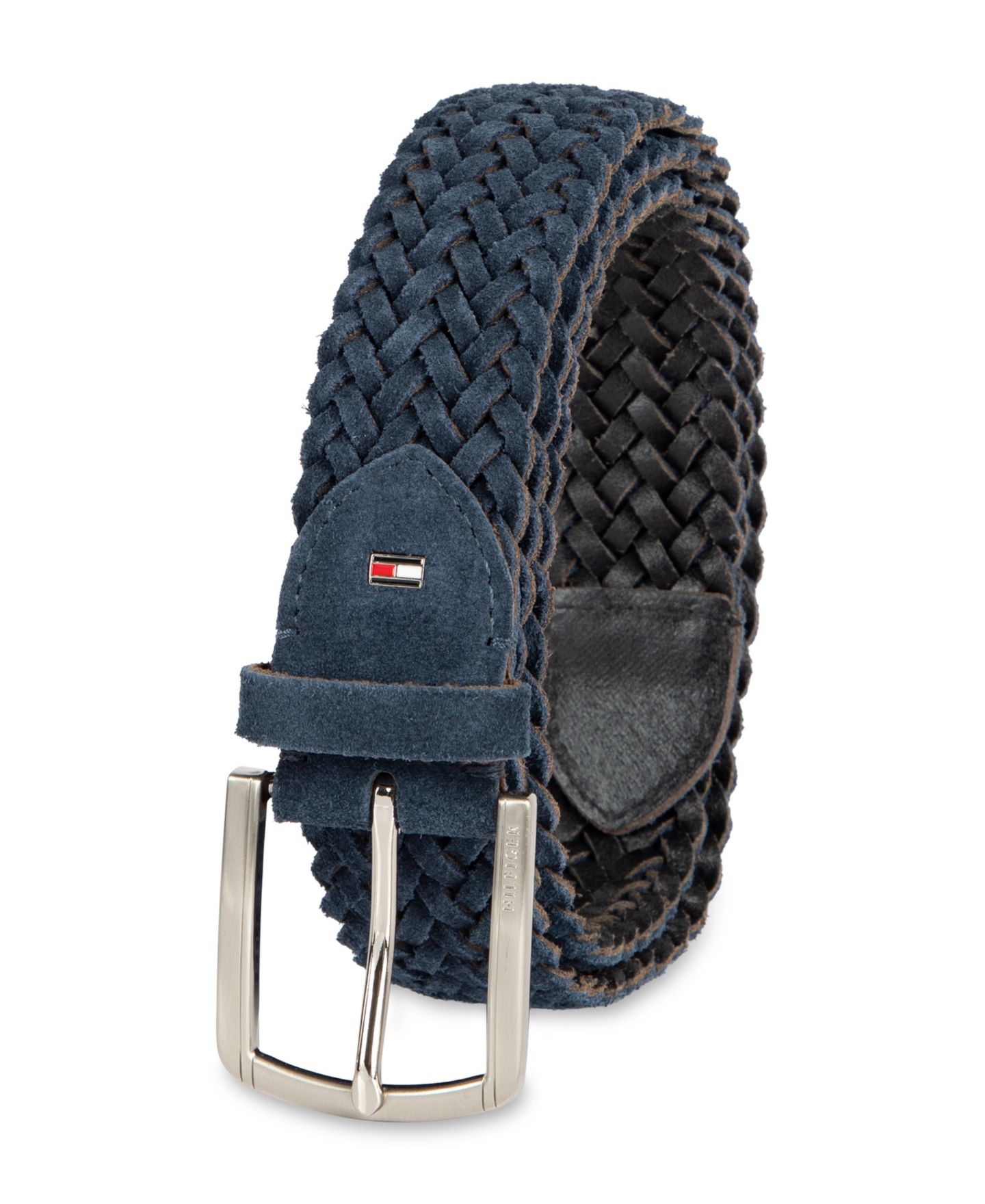 Мужской ремень Tommy Hilfiger Suede Braided Silver-Tone Finish Belt, цвет: Тёмно-синий — фото 2