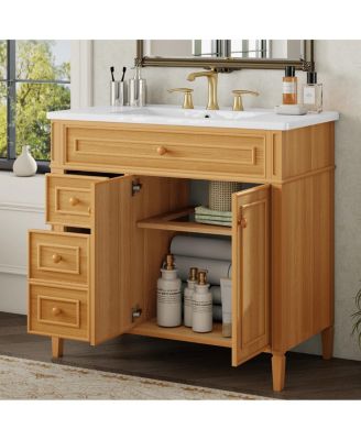 36'' Solid Wood Bathroom Vanity with Sink, Tilt-Out Drawer & 2-Door Storage, Freestanding Modern Cabinet for Easy Assembly