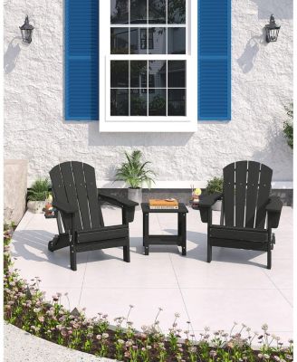 Folding Adirondack Chair Set of 6, HDPE Outdoor Patio Chair with Cup Holder, All Weather Resistent Wooden Textured for patios, Decks, Gardens