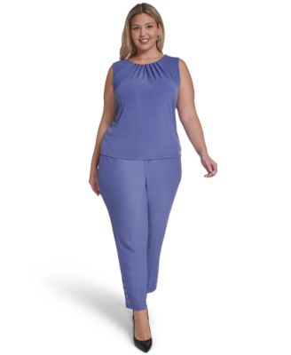 Plus Size Solid Pleated Neck Camisole Top