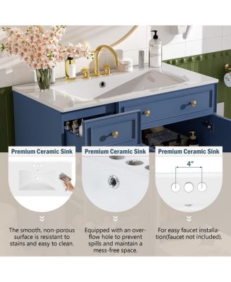 36" Bathroom Vanity with Ceramic Sink, Double-Layer Drawer, Soft Close Doors, Adjustable Shelf, Modern Storage