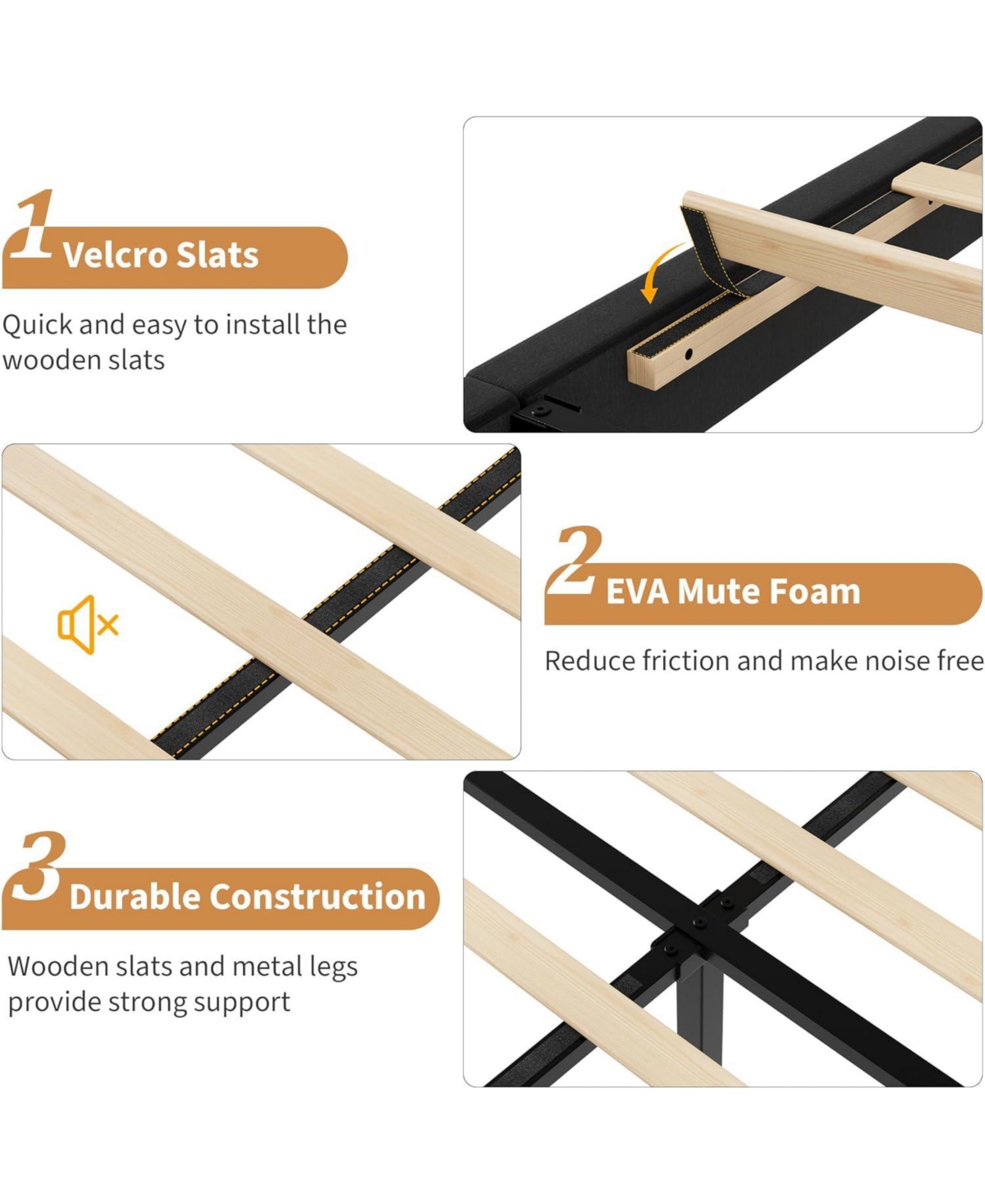 gaomon Bed Frame with Adjustable Headboard, Velvet Upholstered Platform Frame, Vertical Channel Tufted