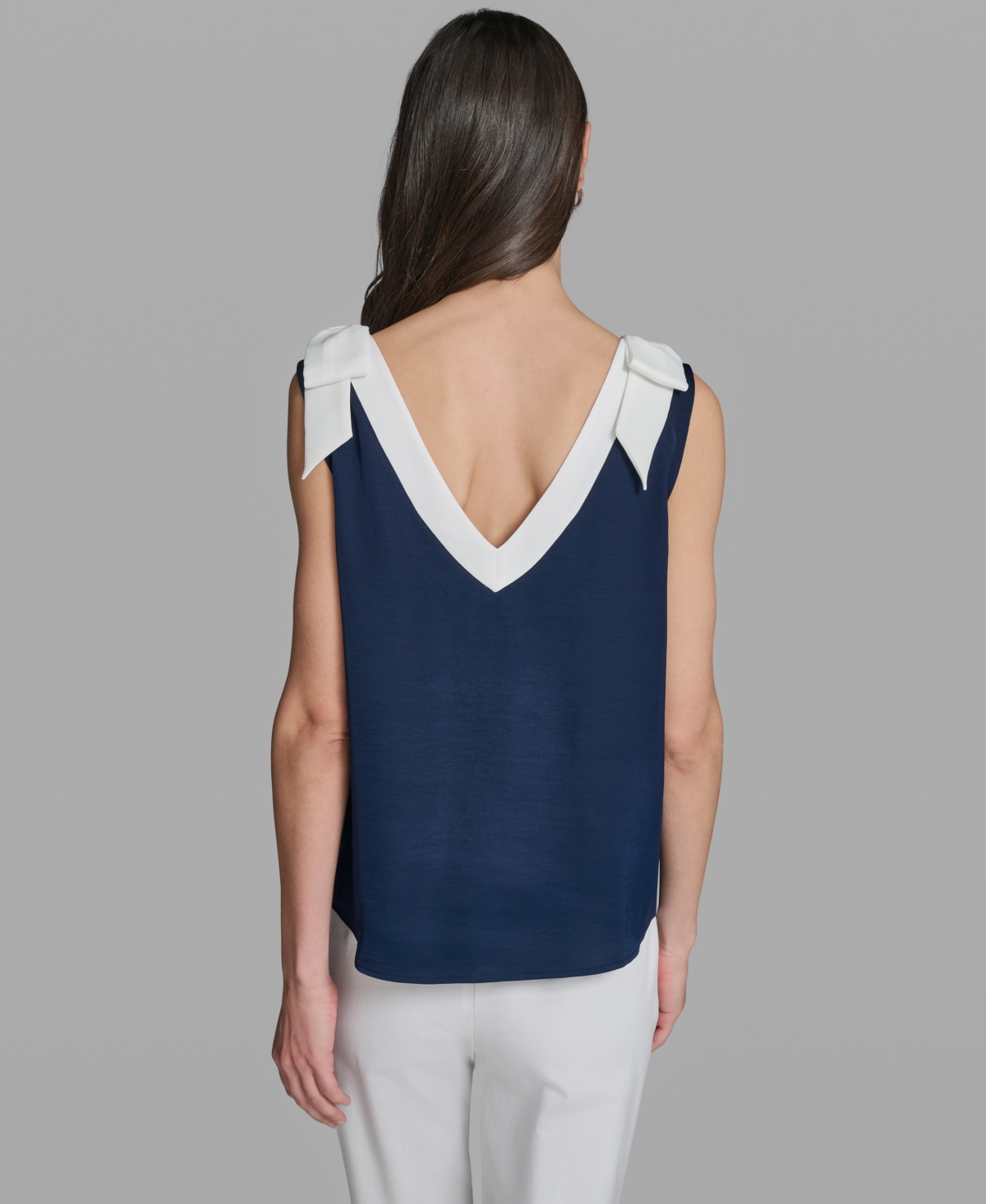 Karl Lagerfeld Paris Women's Sleeveless Boat Neck Bow Strap Tank Top