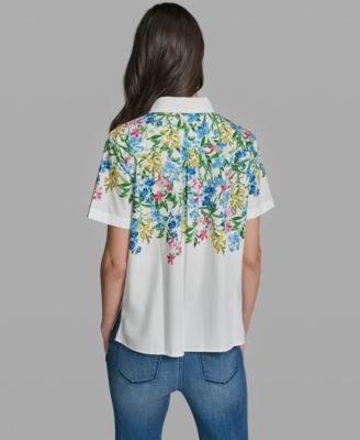 Women's Short-Sleeve Multi Floral Poplin Shirt