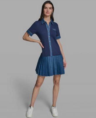 Women's Short-Sleeve Collared Knitted Polo Dress