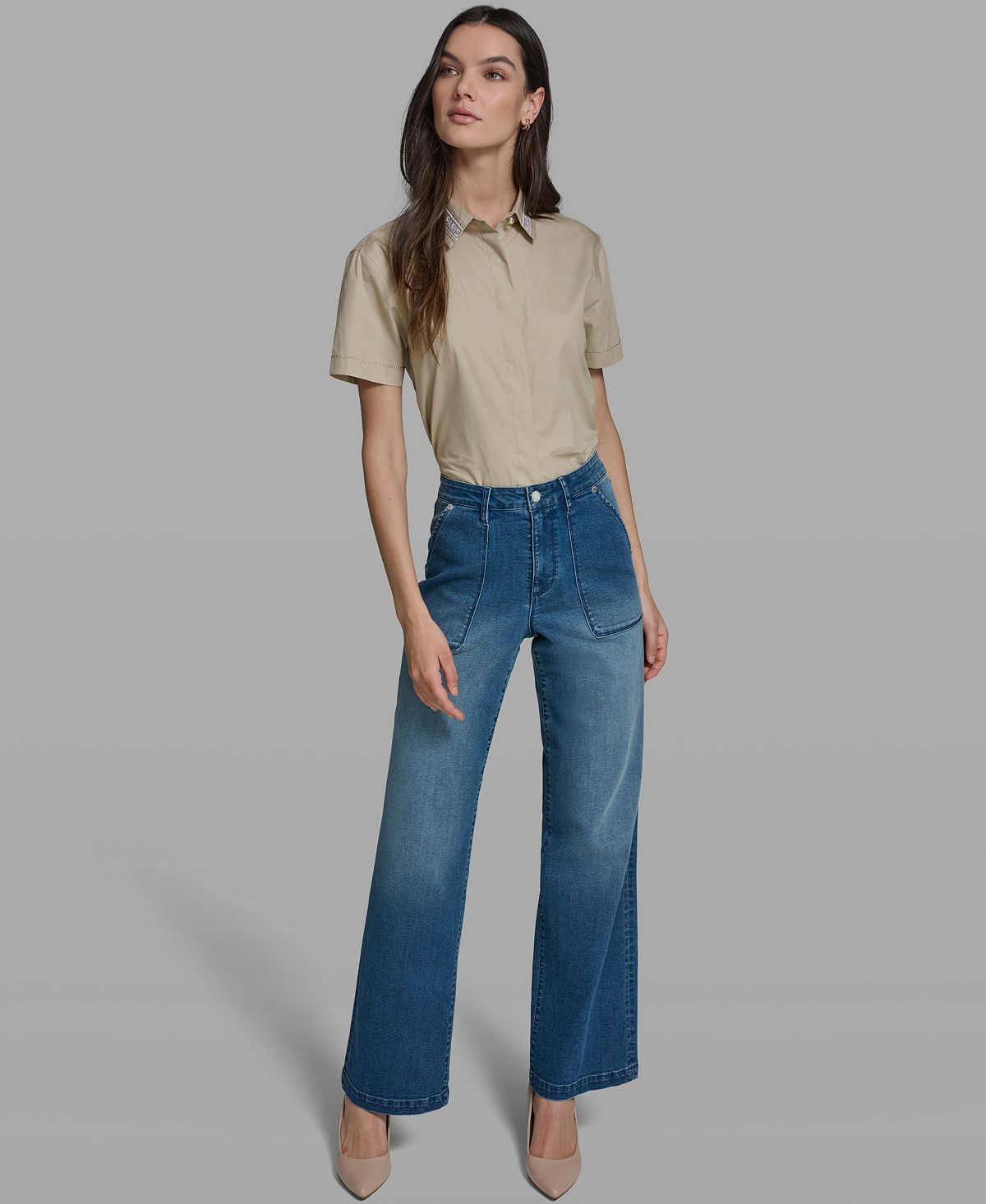 KARL LAGERFELD PARIS Women's Wide-Leg Mid-Rise Ankle-Length Jeans view 2 — MAYCSS fashion products