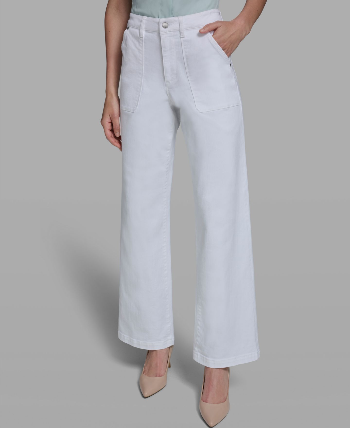 Женские джинсы KARL LAGERFELD PARIS Wide-Leg Mid-Rise Front Pocket, цвет: Белый джинсовый — фото 1