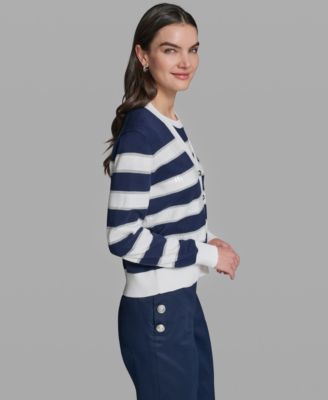 Women's Long-Sleeve V-Neck Sequin Striped Cardigan