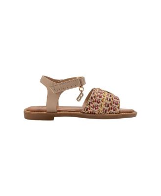 Little Girls Girl's  Fashion Sandals – Dressy Shoes with Raffia Upper and Logo Medallion Accent