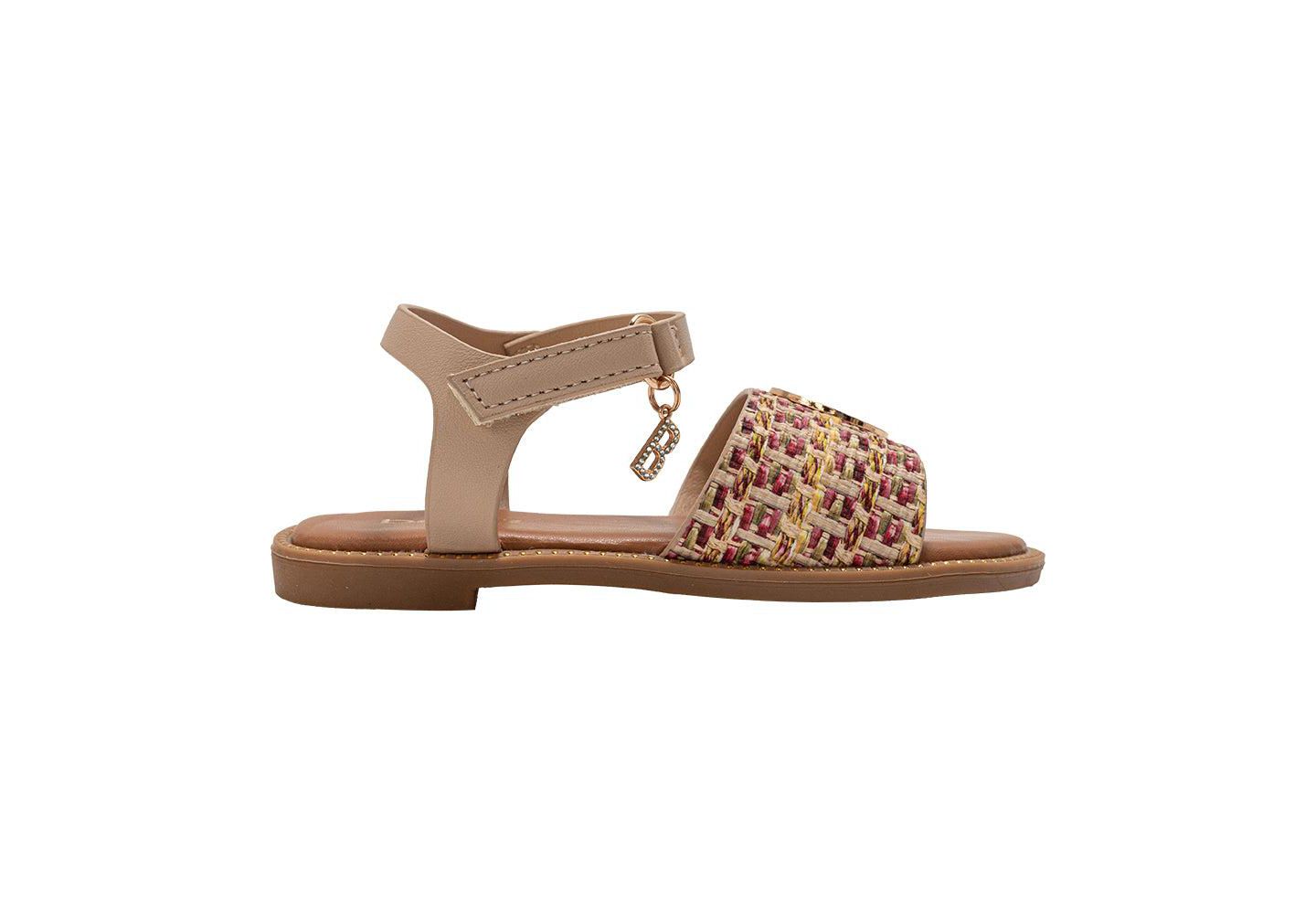 Сандалии Bebe Fashion Sandals - Dressy Shoes with Raffia Upper and Logo Medallion Accent для девочек, цвет: Рыжевато-коричневый разноцветный — фото 3
