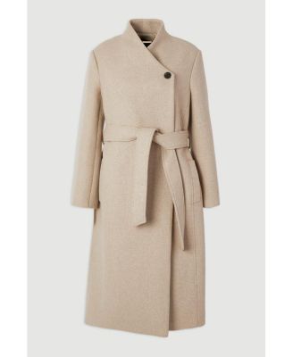 Women's Wool Wrap Neck Tailored Belted Midi Coat