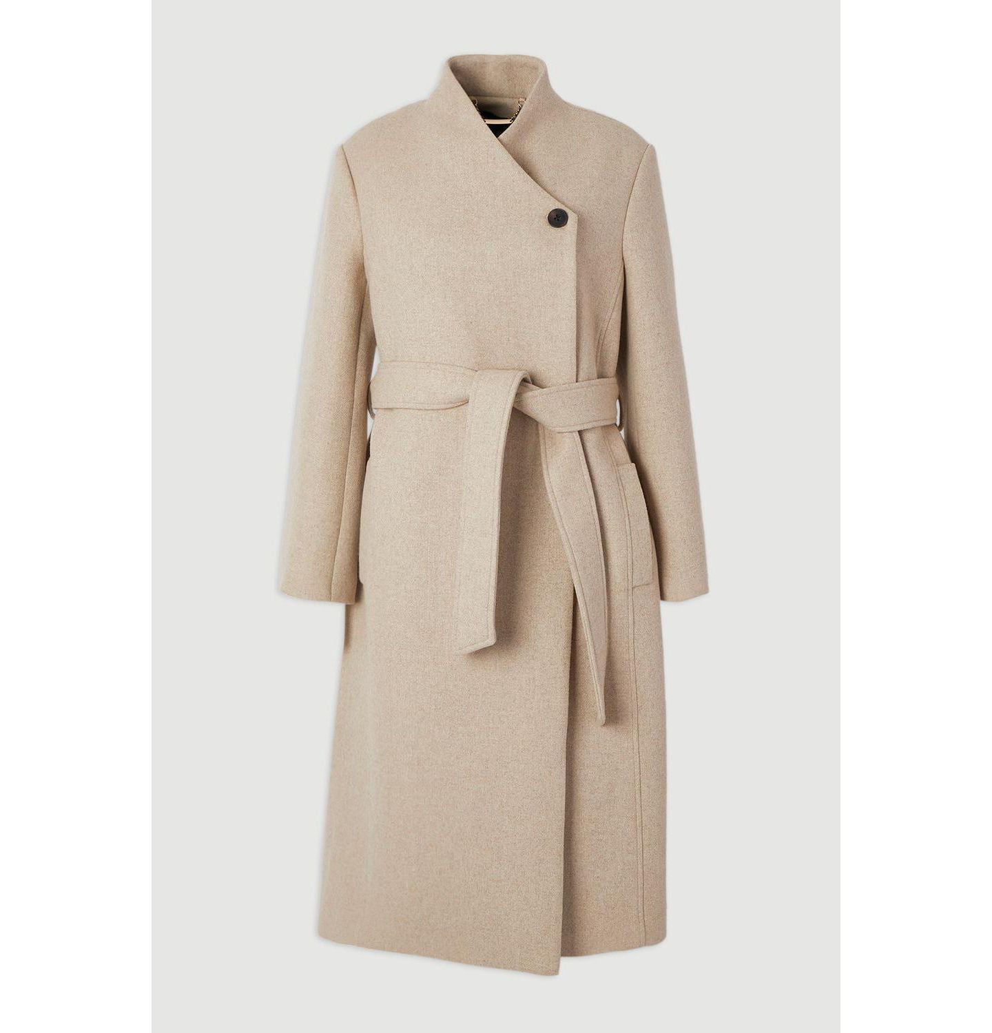 Женское пальто Karen Millen Wool Wrap Neck Tailored Belted Midi, цвет: Овсяный — фото 4