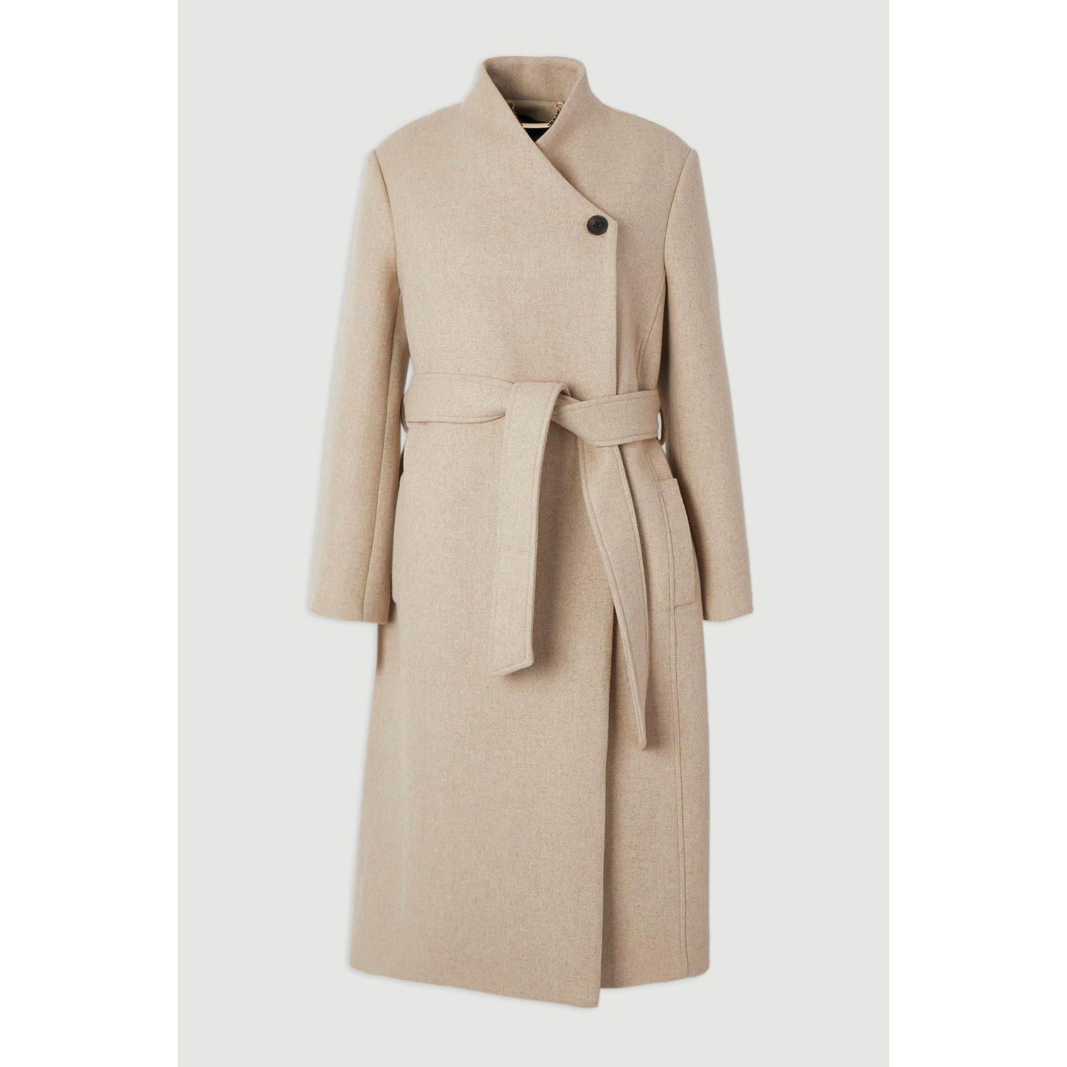 Women's Wool Wrap Neck Tailored Belted Midi Coat