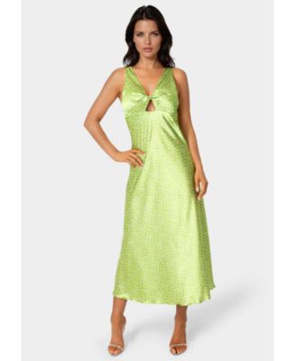 Women's Swiss Dot Satin Twist Front Maxi Dress