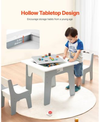 4-in-1 Kids Activity Table & 2 Chairs Set, Double-Sided Graffiti/Blocks Top w/ Storage, Ages 3+