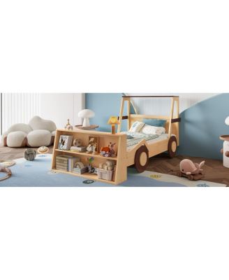 Streamdale Twin Size Car Bed with Storage Shelves, Cute Car-Shape Platform Bed