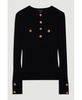 Women's Military Trim Rib Long Sleeve Knit Top