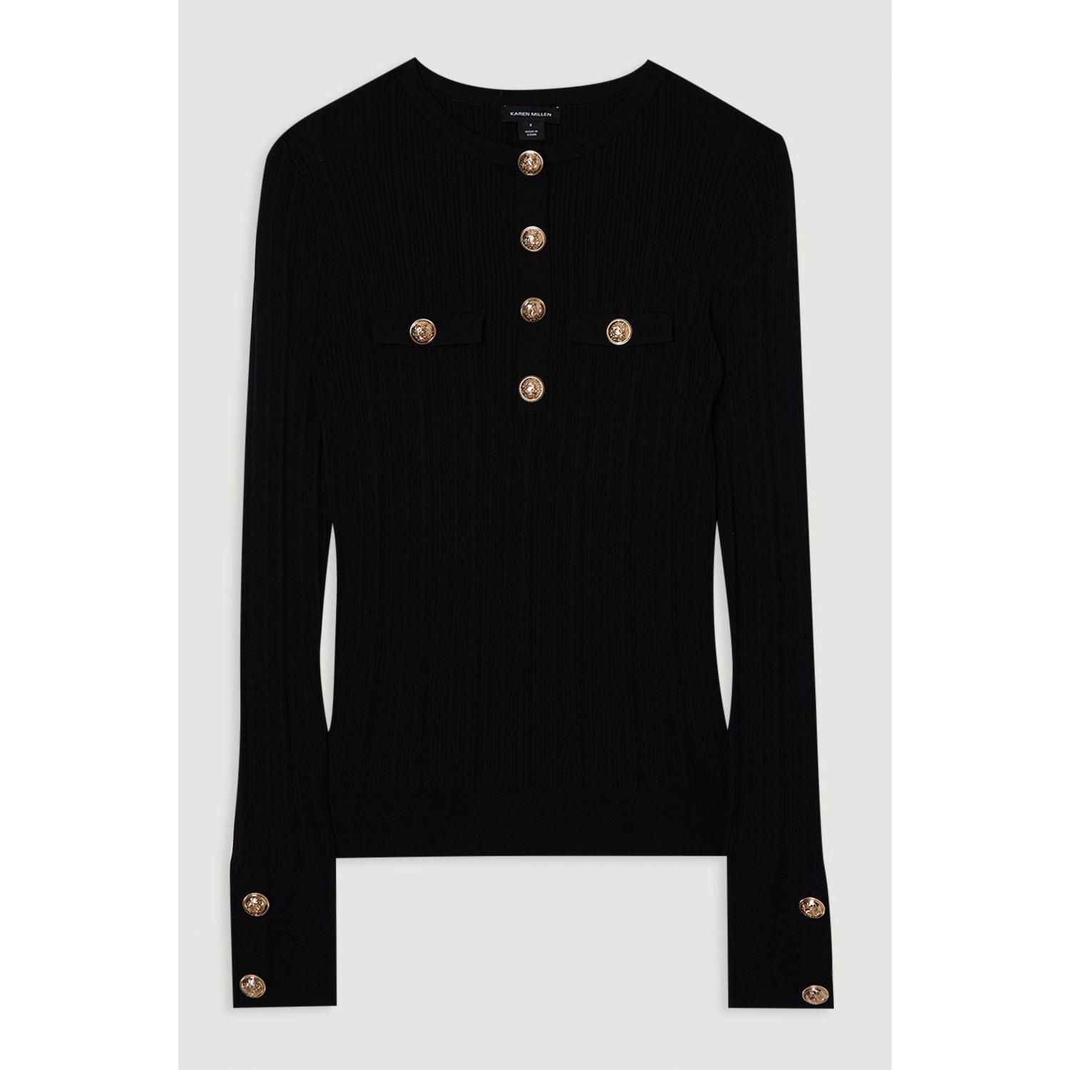 Women's Military Trim Rib Long Sleeve Knit Top
