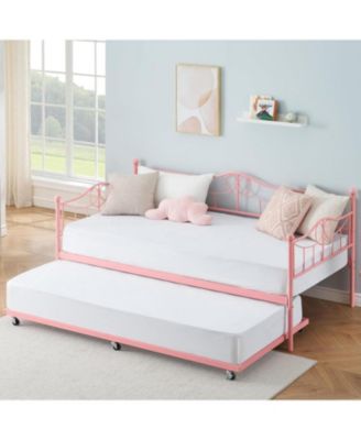 Twin Daybed with Trundle, Twin Daybed and Pull Out Trundle Set, Metal Sofa Bed Frame with Steel Slat Support, Space-Saving Sleeper Sofa