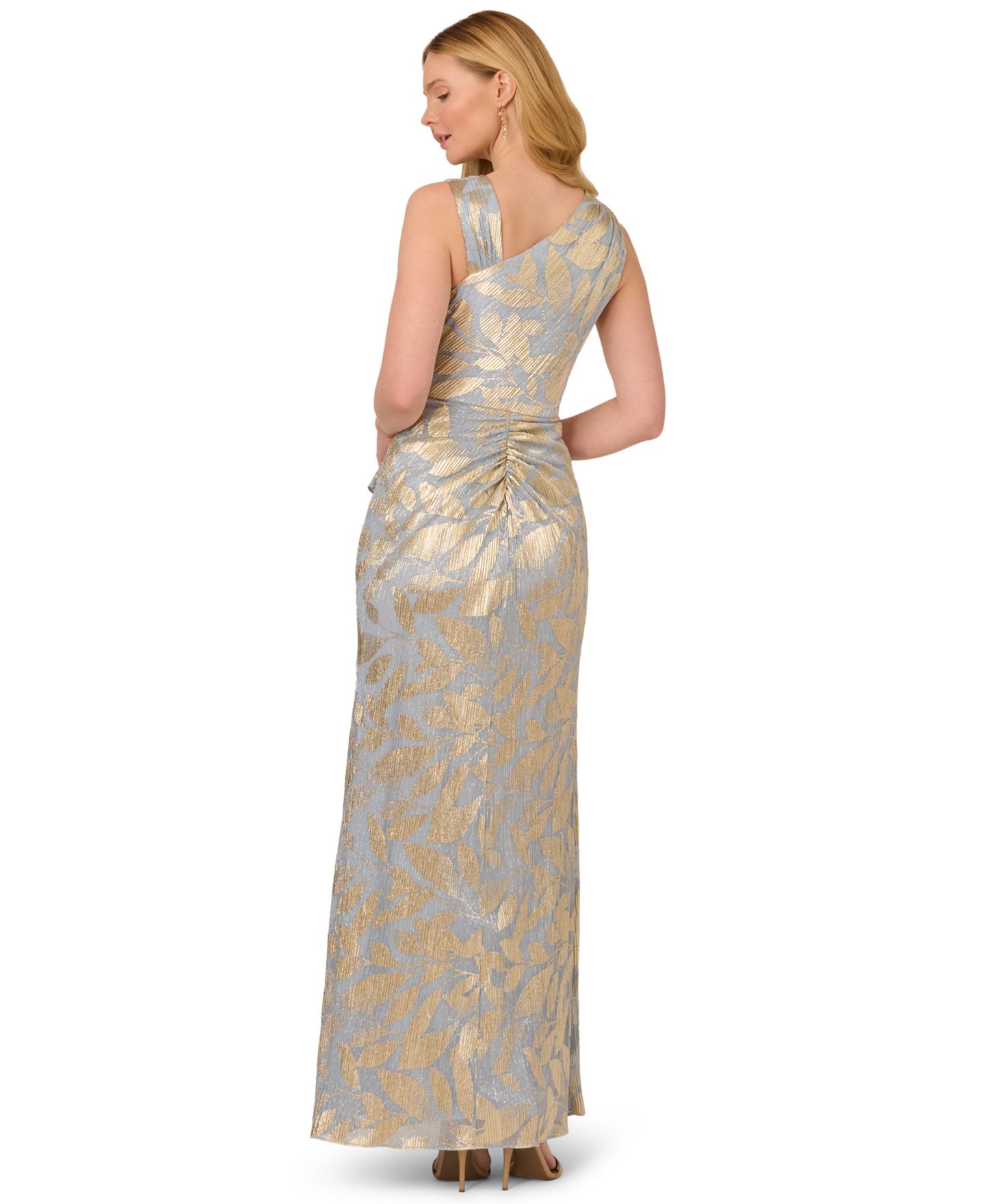Женские платья Adrianna Papell Asymmetric Metallic Mermaid Gown, цвет: Светлый синий золотой — фото 5