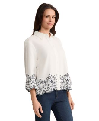 Petite Linen Collared Button-Front Top