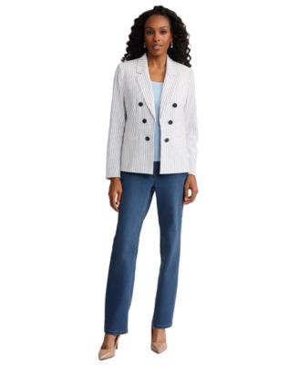 Petite Notch Collar Faux Double Breasted Jacket