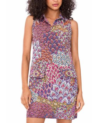 Women's Collared Pull-On Knee Length Grommet Pocket Shift Dress