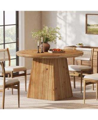 Solid Wood Round Dining Table, Farmhouse Kitchen Table for 2-4 People