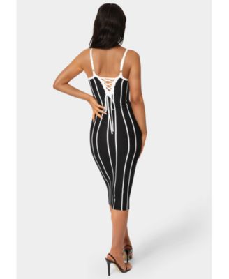 Women's Stripe Knit Bodycon Midi Dress