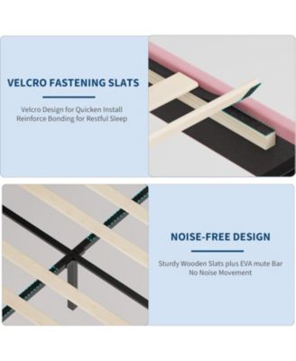 Queen Size Upholstered LED Bed Frame with Adjustable Headboard and Footboard, Velvet Princess Platform Bedframe for Kids/Girls, Easy Assembly