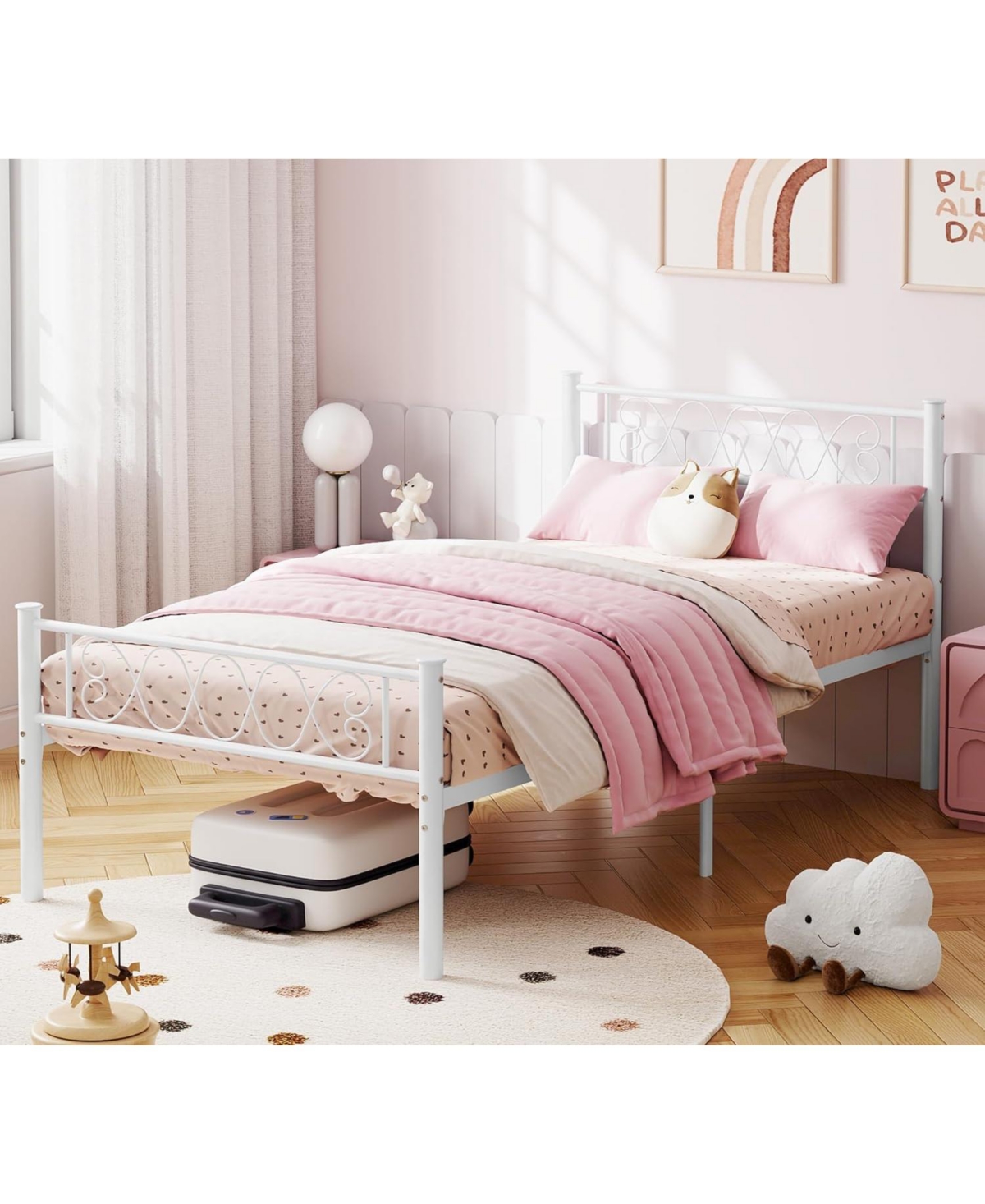 gaomon Metal Bed Frame - Headboard and Footboard with Iron Heart Design, Platform for Boys Girls, No Box Spring Needed