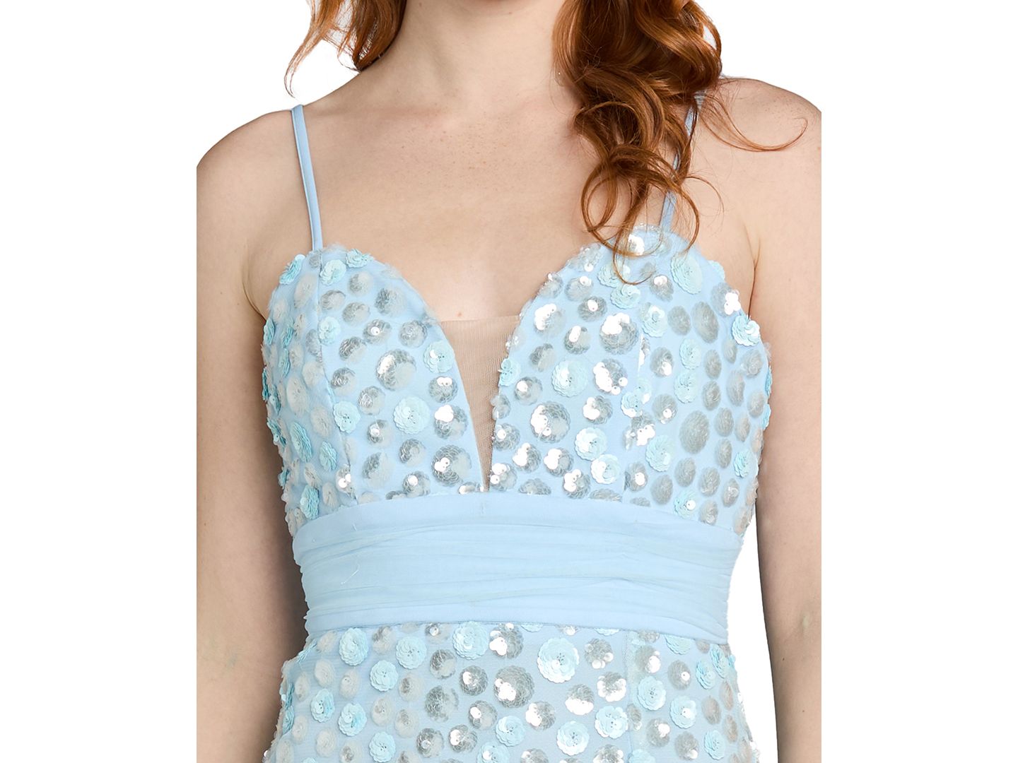 Женское платье Morgan & Company Juniors' Sequin Paillettes Front-Side Slit Long Gown, цвет: Синий — фото 3