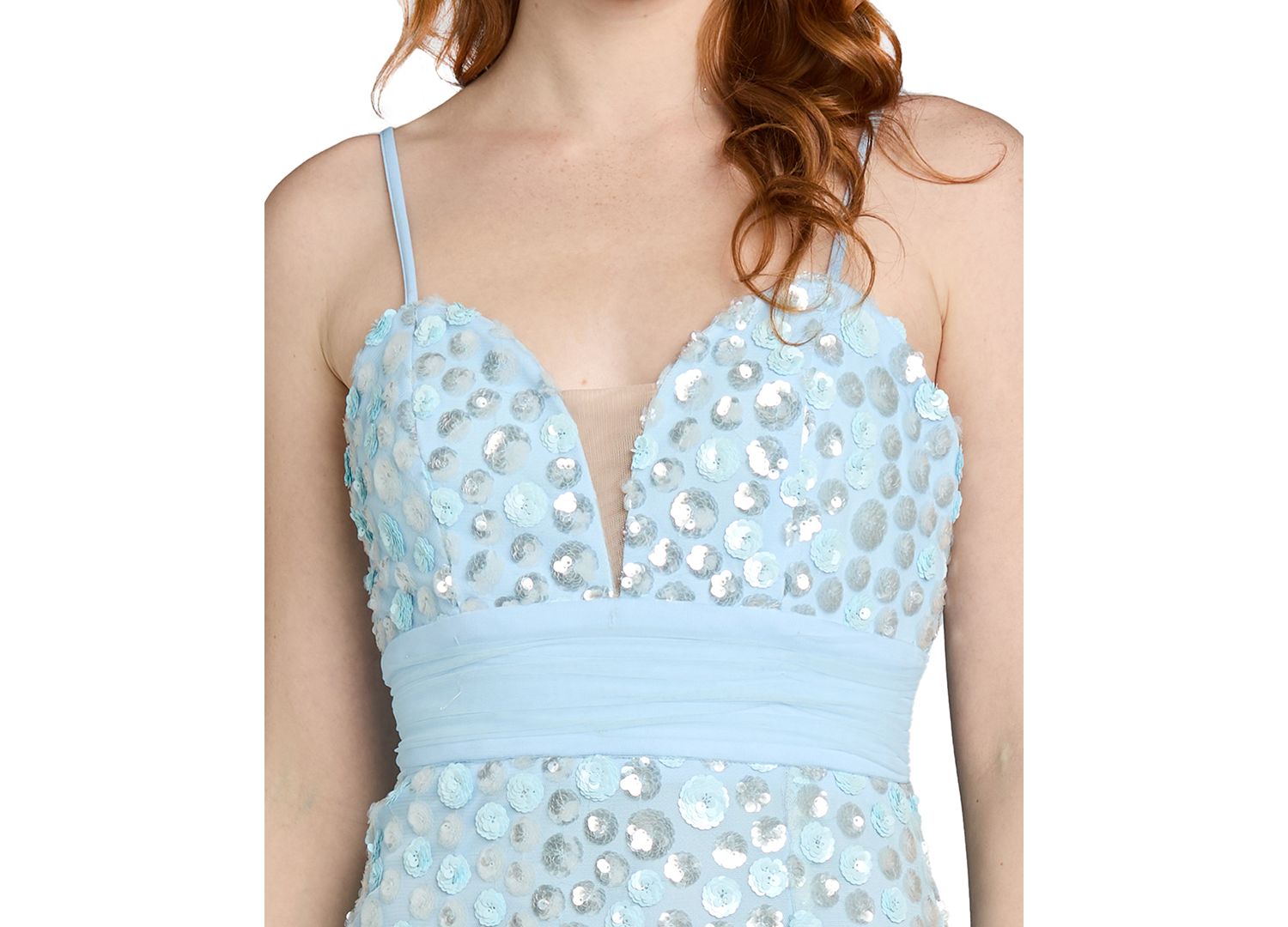 Juniors' Sequin Paillettes Front-Side Slit Long Gown