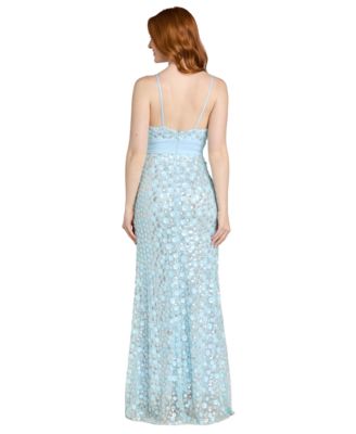 Juniors' Sequin Paillettes Front-Side Slit Long Gown