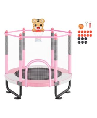 Kids Trampoline, 60" (5 ft), Enclosure Net & Basketball Hoop, Indoor/Outdoor