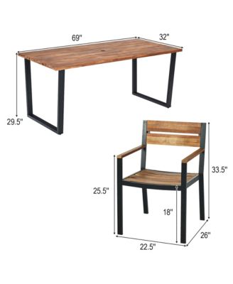 Patented 7PCS Patio Dining Set Outdoor Furniture Set w/ 6 Armchairs Umbrella Hole