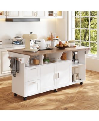 Kitchen Cart with 2-Drawer 2-Door, Internal Storage Racks, Rolling Island with Cabinet