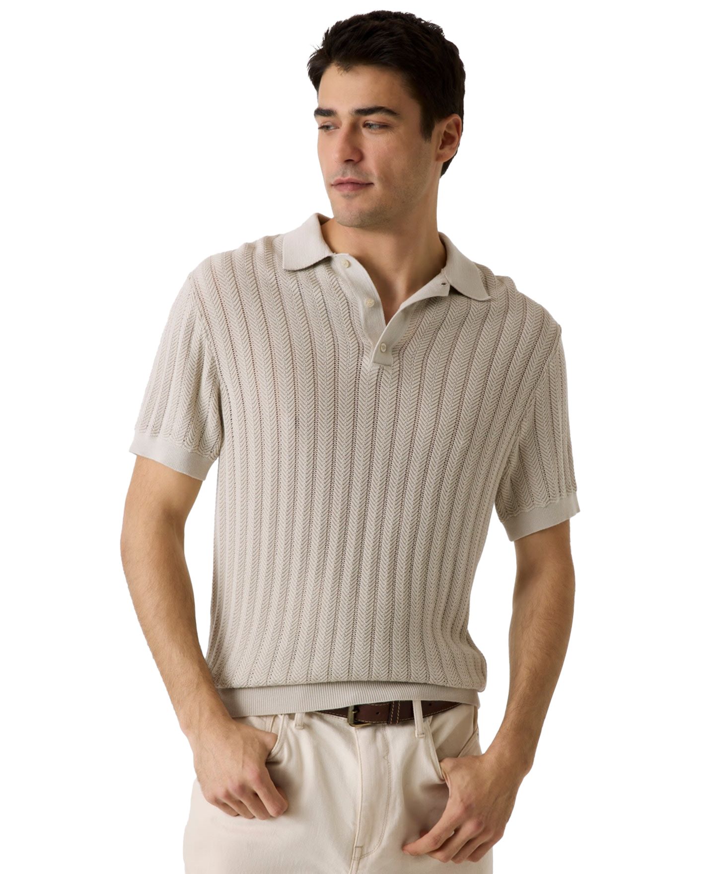 Мужской свитер GUESS Lonny Herringbone Regular-Fit Polo Sweater, цвет: Светлый дубовый — фото 1