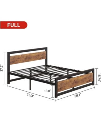 Bed Frame, Industrial Bed Platform with Headboard, Easy Assemble Mattress Bedframe in Retro Brown, No Box Spring Needed