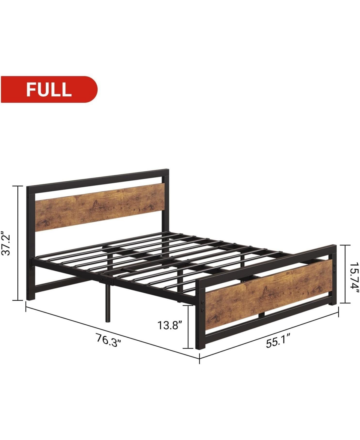 gaomon Bed Frame, Industrial Bed Platform with Headboard, Easy Assemble Mattress Bedframe in Retro Brown