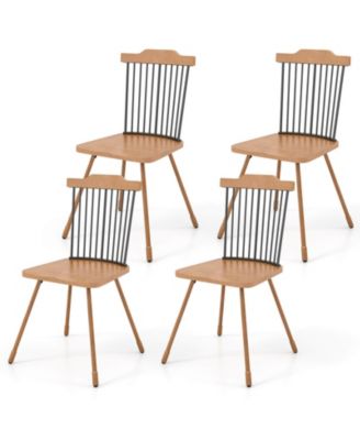 Windsor Chair Set of 4 Metal Legs Supported Dining Chair Farmhouse Armless Chair