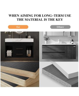 29.9" Floating Bathroom Vanity with Ceramic Sink, Sintered Stone Top, 2 Soft Close Drawers, Wall Mounted for Small Bathrooms