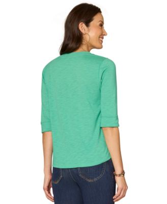Petite 3/4-Sleeve Split Neckline Knit Top