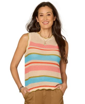 Petite Round Neck Multiple Color Striped Tank Top