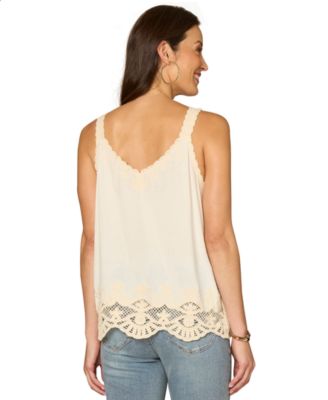 Petite V-Neck Embroidered Woven Tank Top