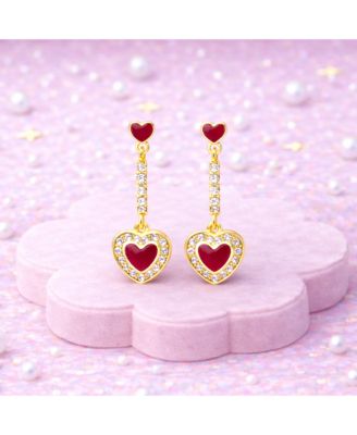 Girls 18K Gold Plated Hypoallergenic Red Heart Drop Earrings