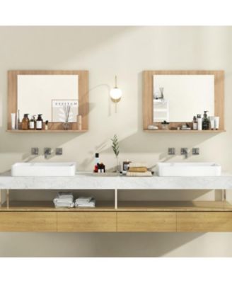 23.5x17.5 Inch Rectangle Bathroom Mirror with Wood Shelf