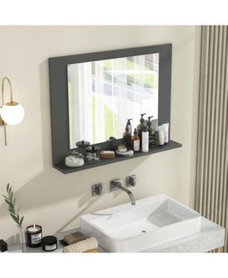 23.5x17.5 Inch Rectangle Bathroom Mirror with Wood Shelf