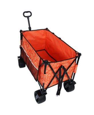 Outdoor Storage Collapsible Foldable Wagon Cart with All Terrain Wheels, Drink Holders, Brakes, Side Pocket and Picnic Mat